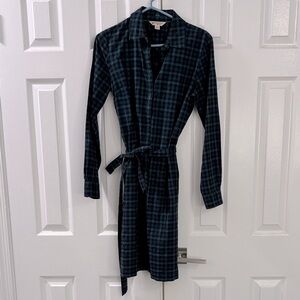 Brooks Brothers Green and Black Plaid Flannel Shirtdress